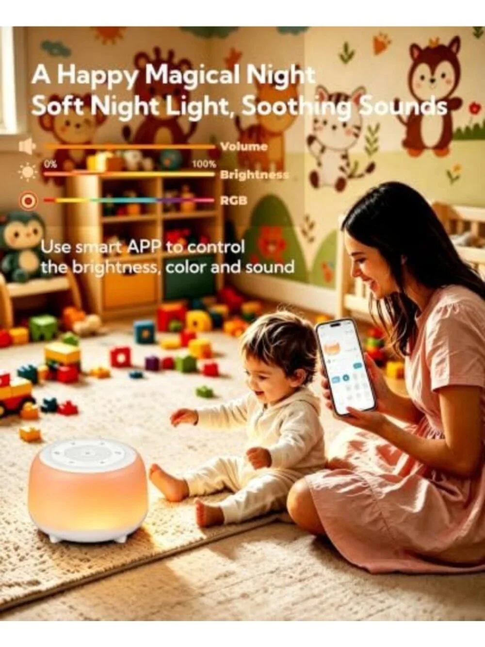Portable White Noise Machine with 36 Soothing Sounds & 7-Color Night Light